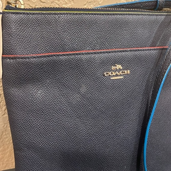 Coach Colorblock Crossgrain Leather Crossbody Bag | Navy, Red, Yellow Trim - Picture 2 of 15